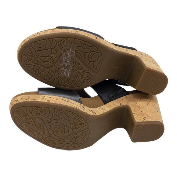 Rockport  Women's Sandals Vivianne Leather Cork Block Heel Black Two-Band 7.5 - Picture 7 of 13